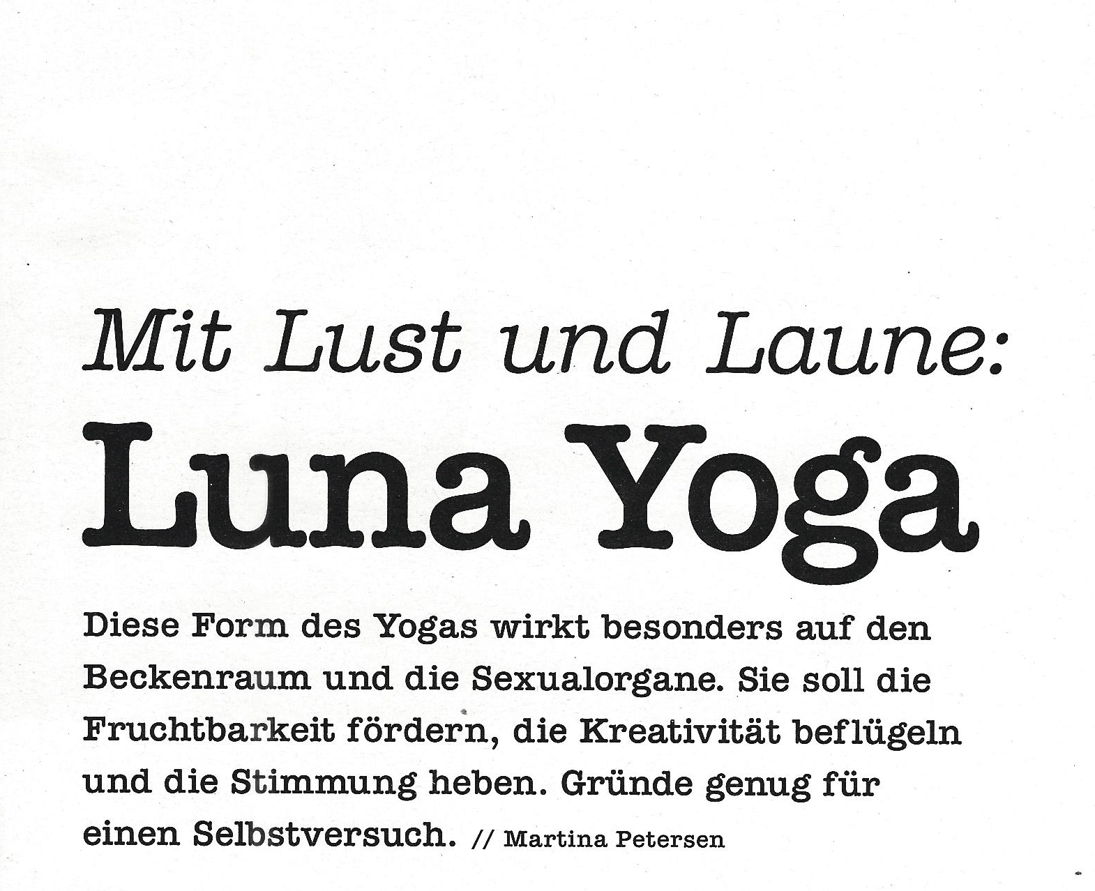 Mit Lust und Laune Luna Yoga, Artikel in der Comia Nov. 2016